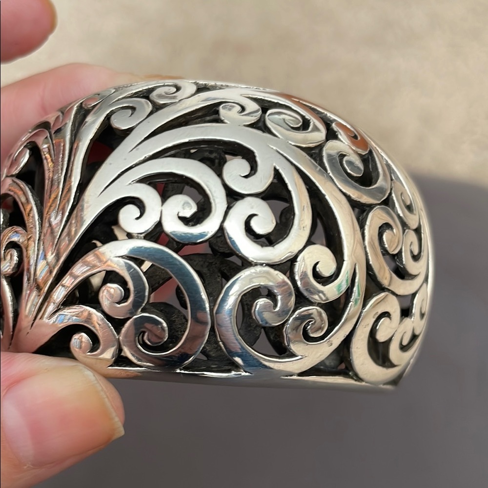 Auth Lois Hill Sterling Silver 925 Filagree Scroll Cage Wide Cuff Bracelet 185g - Picture 7 of 9